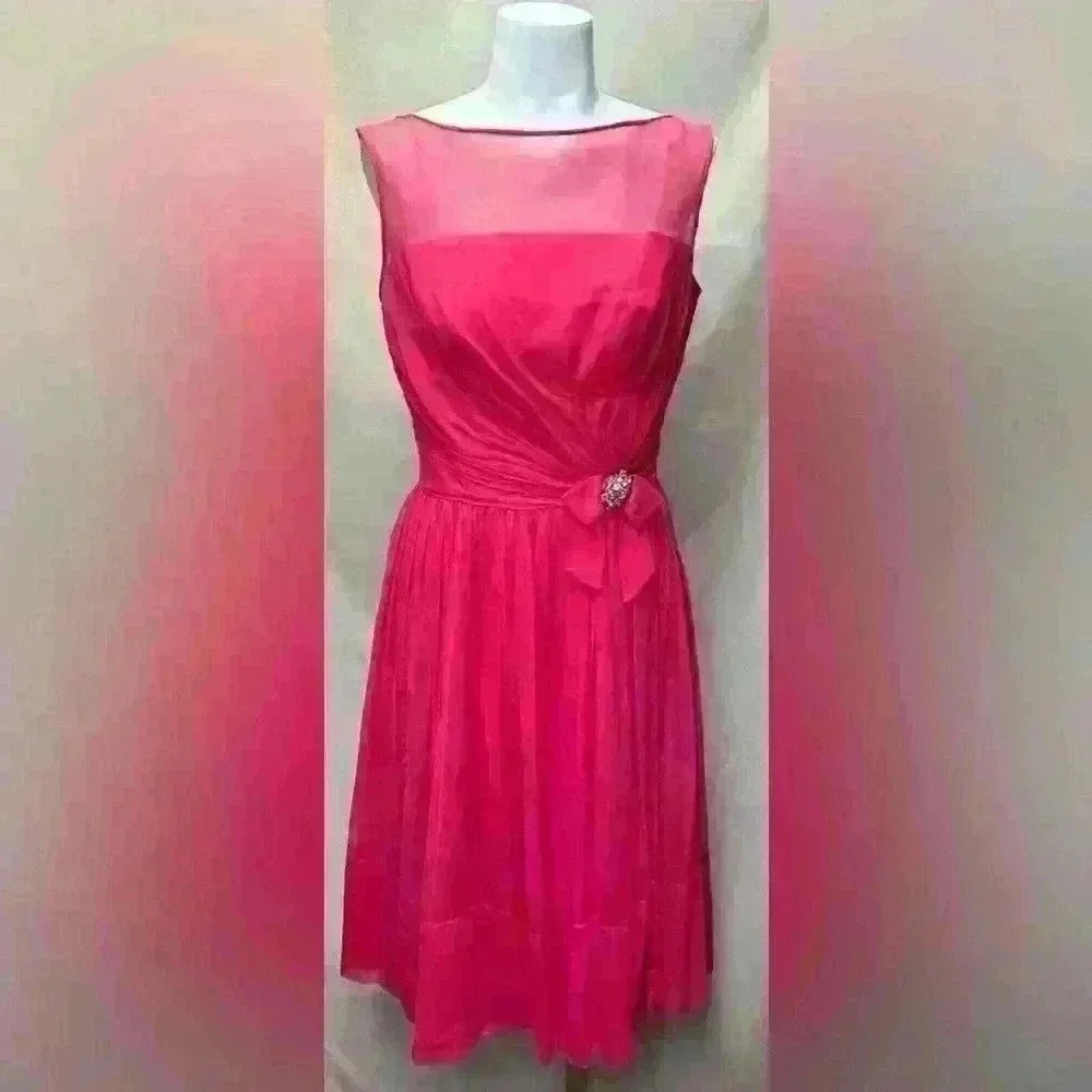 Beautiful 1960’s Vintage Pink Chiffon Dress Unmarked See Measurements for Size